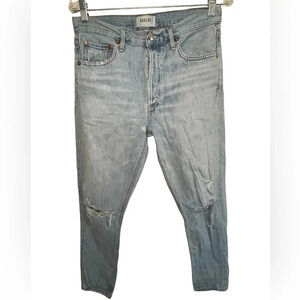 Agolde Jamie Classic Straight Leg Distressed High Rise Denim Jeans Women Size 28